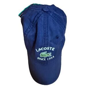 LACOSTE Navy Blue Adjustable Strapback Baseball Cap Embroidered Croc Logo Preppy